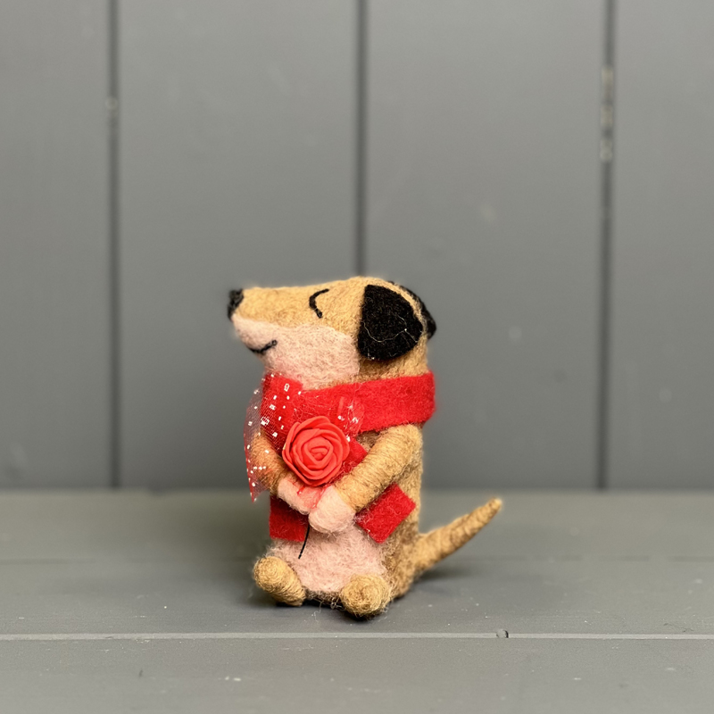 Felt Sausage Dog with Red Scarf and Rose detail page